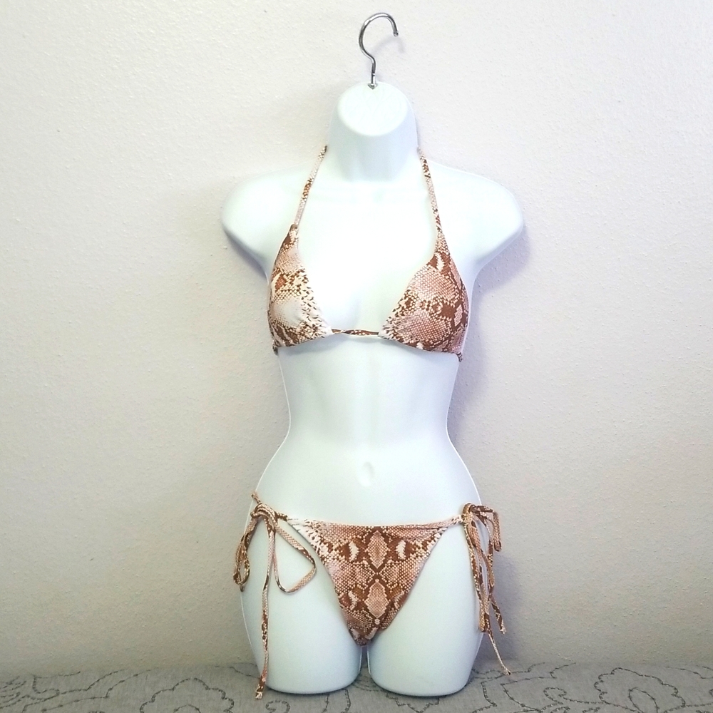 🎉2x HP🎉Zaful NWOT Brown and White Snake Print String Bikini